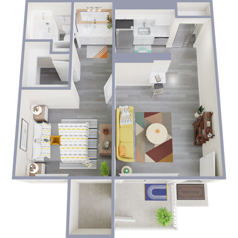 Floor plan for 1 bed, 1 bath, 552 sqft